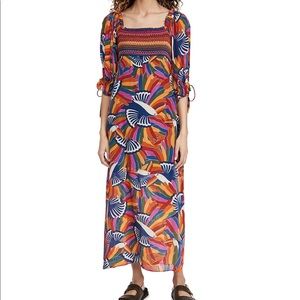 FARM Rio Rainbow Toucan Smocked Maxi Dress